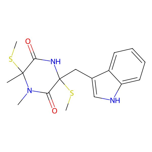 2D Structure of 3-(1H-indol-3-ylmethyl)-1,6-dimethyl-3,6-bis(methylsulfanyl)piperazine-2,5-dione