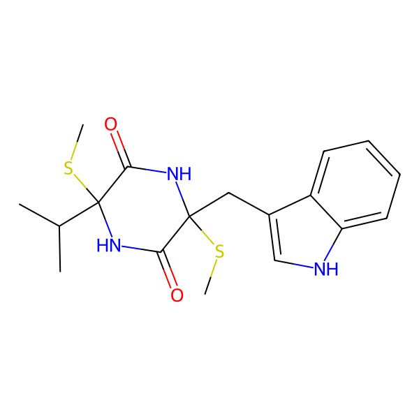 2D Structure of 3-(1H-indol-3-ylmethyl)-3,6-bis(methylsulfanyl)-6-propan-2-ylpiperazine-2,5-dione