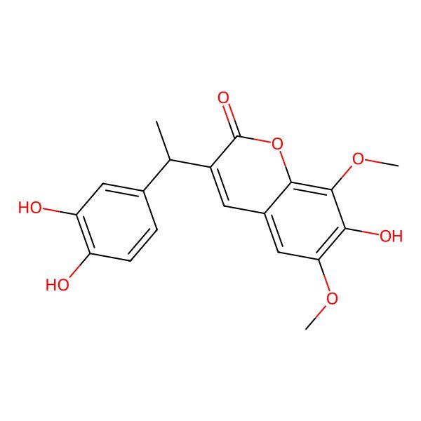 2D Structure of 3-[(1R)-1-(3,4-dihydroxyphenyl)ethyl]-7-hydroxy-6,8-dimethoxychromen-2-one