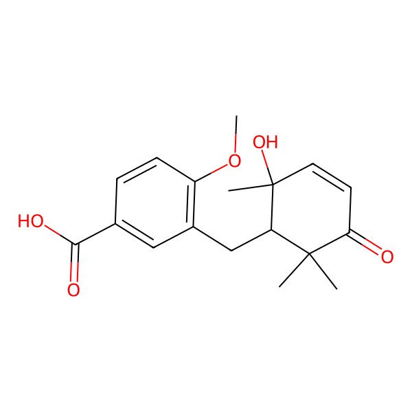 2D Structure of 3-[[(1R,2R)-2-hydroxy-2,6,6-trimethyl-5-oxocyclohex-3-en-1-yl]methyl]-4-methoxybenzoic acid