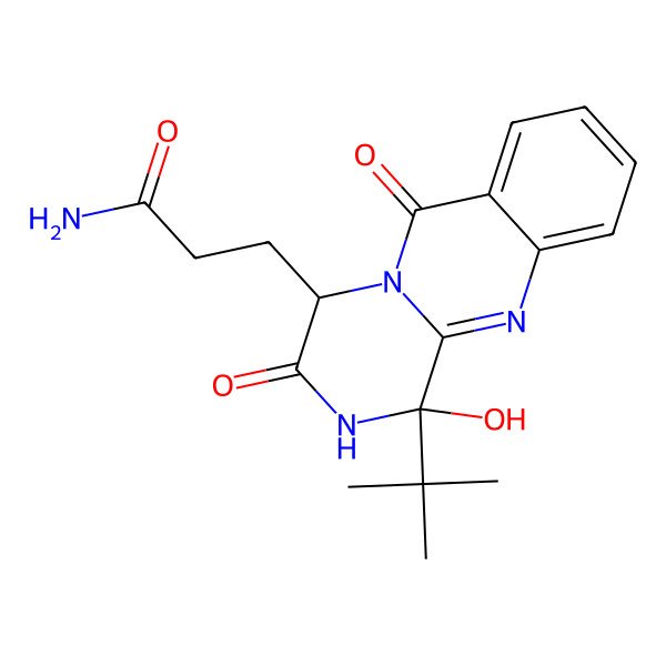 2D Structure of 3-[(1R,4S)-1-tert-butyl-1-hydroxy-3,6-dioxo-2,4-dihydropyrazino[2,1-b]quinazolin-4-yl]propanamide