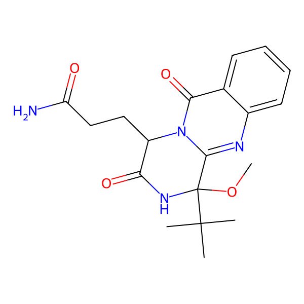 2D Structure of 3-[(1R,4S)-1-tert-butyl-1-methoxy-3,6-dioxo-2,4-dihydropyrazino[2,1-b]quinazolin-4-yl]propanamide