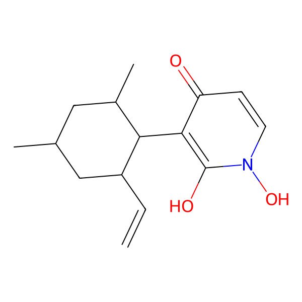 2D Structure of 3-[(1S,2R,4S,6R)-2-ethenyl-4,6-dimethylcyclohexyl]-1,2-dihydroxypyridin-4-one