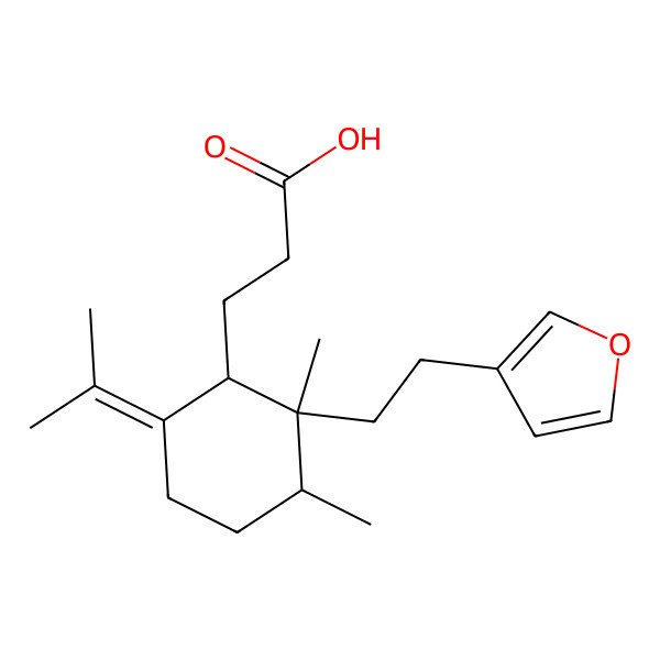2D Structure of 3-[(1S,2S,3R)-2-[2-(furan-3-yl)ethyl]-2,3-dimethyl-6-propan-2-ylidenecyclohexyl]propanoic acid