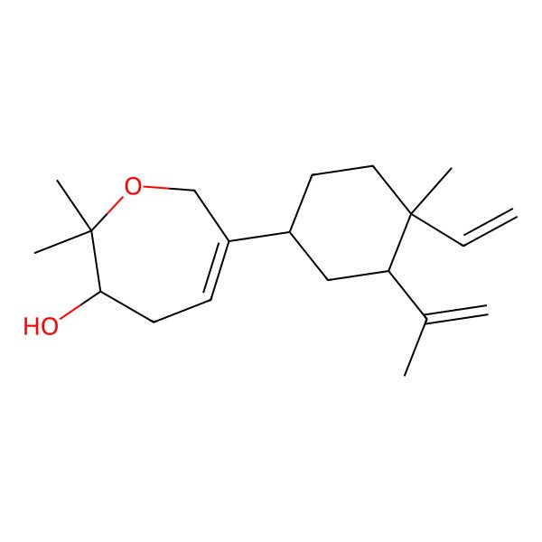 2D Structure of 3-[(1S,3R,4R)-4-ethenyl-4-methyl-3-prop-1-en-2-ylcyclohexyl]-7,7-dimethyl-5,6-dihydro-2H-oxepin-6-ol