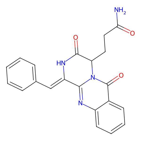 2D Structure of 3-[(1Z,4S)-1-benzylidene-3,6-dioxo-4H-pyrazino[2,1-b]quinazolin-4-yl]propanamide
