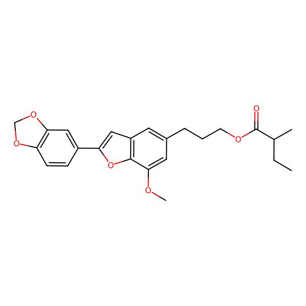 2D Structure of 3-[2-(1,3-benzodioxol-5-yl)-7-methoxy-1-benzofuran-5-yl]propyl (2R)-2-methylbutanoate