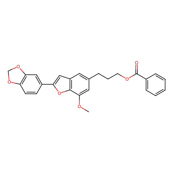 2D Structure of 3-[2-(1,3-Benzodioxol-5-yl)-7-methoxy-1-benzofuran-5-yl]propyl benzoate