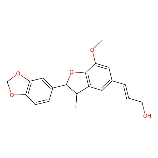 2D Structure of 3-[2-(1,3-Benzodioxol-5-yl)-7-methoxy-3-methyl-2,3-dihydro-1-benzofuran-5-yl]prop-2-en-1-ol