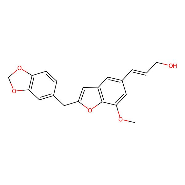 2D Structure of 3-[2-(1,3-Benzodioxol-5-ylmethyl)-7-methoxy-1-benzofuran-5-yl]prop-2-en-1-ol