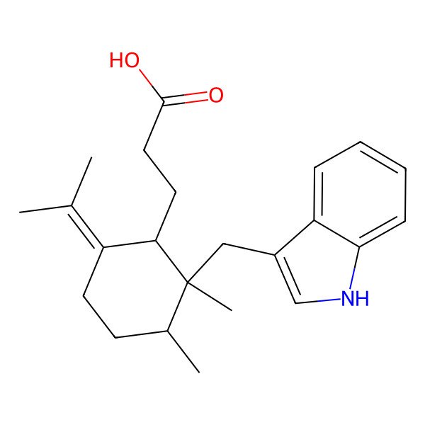 2D Structure of 3-[2-(1H-indol-3-ylmethyl)-2,3-dimethyl-6-propan-2-ylidenecyclohexyl]propanoic acid