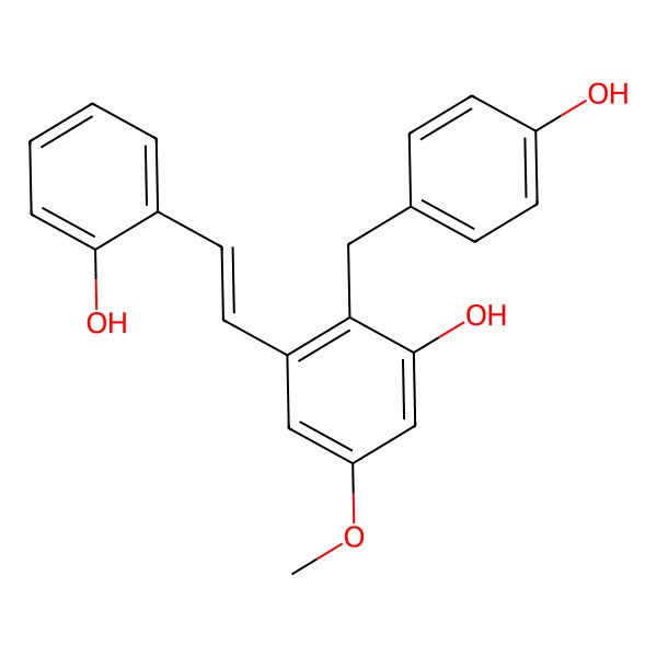 2D Structure of 3-[2-(2-Hydroxyphenyl)ethenyl]-2-[(4-hydroxyphenyl)methyl]-5-methoxyphenol
