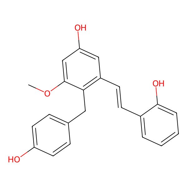 2D Structure of 3-[2-(2-Hydroxyphenyl)ethenyl]-4-[(4-hydroxyphenyl)methyl]-5-methoxyphenol