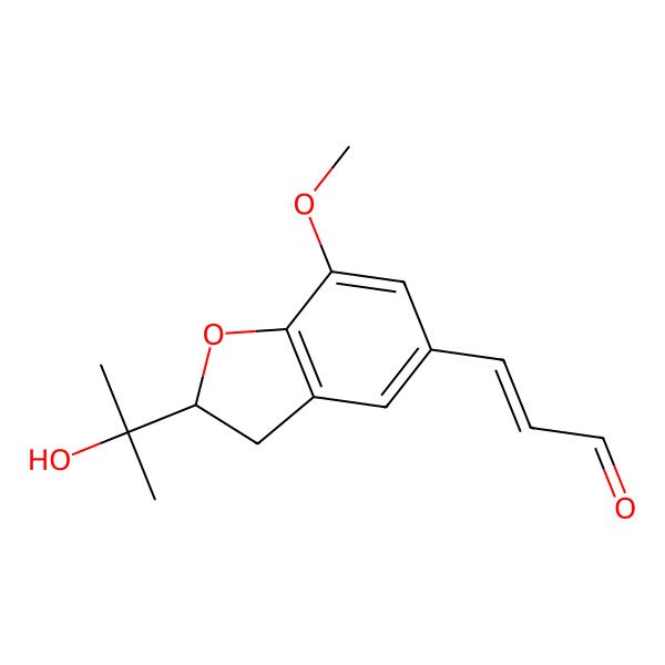 2D Structure of 3-[2-(2-Hydroxypropan-2-yl)-7-methoxy-2,3-dihydro-1-benzofuran-5-yl]prop-2-enal