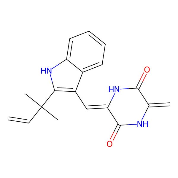 2D Structure of 3-[[2-(2-methylbut-3-en-2-yl)-1H-indol-3-yl]methylidene]-6-methylidenepiperazine-2,5-dione