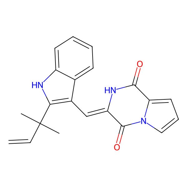 2D Structure of 3-[[2-(2-methylbut-3-en-2-yl)-1H-indol-3-yl]methylidene]pyrrolo[1,2-a]pyrazine-1,4-dione