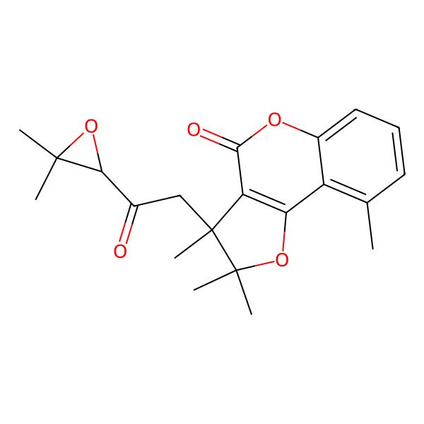 2D Structure of 3-[2-(3,3-Dimethyloxiran-2-yl)-2-oxoethyl]-2,2,3,9-tetramethylfuro[3,2-c]chromen-4-one