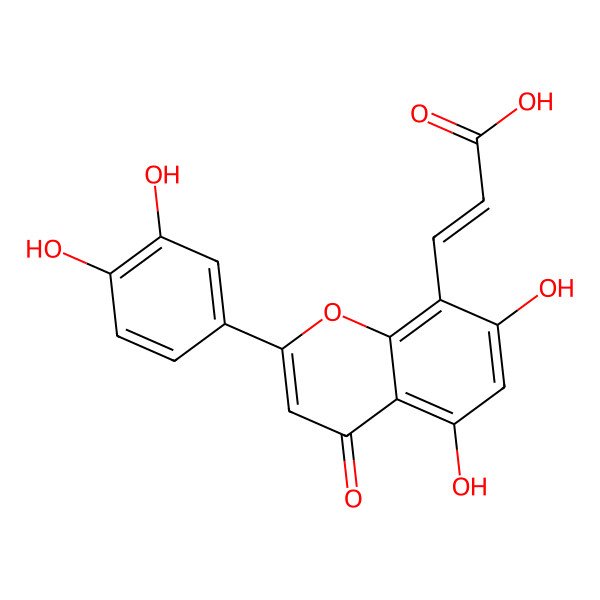 2D Structure of 3-[2-(3,4-Dihydroxyphenyl)-5,7-dihydroxy-4-oxochromen-8-yl]prop-2-enoic acid