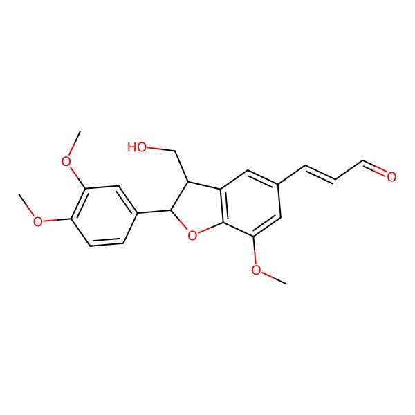 2D Structure of 3-[2-(3,4-Dimethoxyphenyl)-3-(hydroxymethyl)-7-methoxy-2,3-dihydro-1-benzofuran-5-yl]prop-2-enal