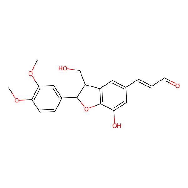 2D Structure of 3-[2-(3,4-Dimethoxyphenyl)-7-hydroxy-3-(hydroxymethyl)-2,3-dihydro-1-benzofuran-5-yl]prop-2-enal