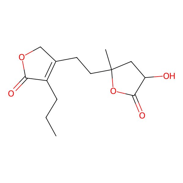2D Structure of 3-[2-(4-hydroxy-2-methyl-5-oxooxolan-2-yl)ethyl]-4-propyl-2H-furan-5-one