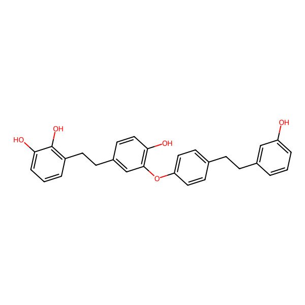 2D Structure of 3-[2-[4-Hydroxy-3-[4-[2-(3-hydroxyphenyl)ethyl]phenoxy]phenyl]ethyl]benzene-1,2-diol
