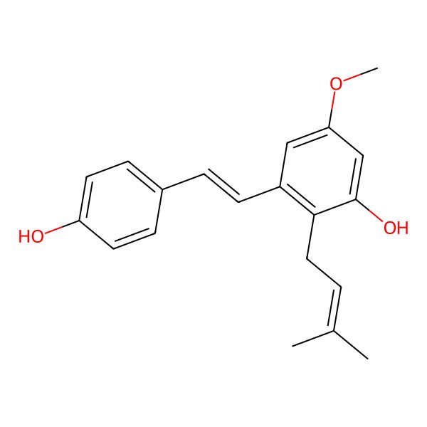 2D Structure of 3-[2-(4-Hydroxyphenyl)ethenyl]-5-methoxy-2-(3-methylbut-2-enyl)phenol