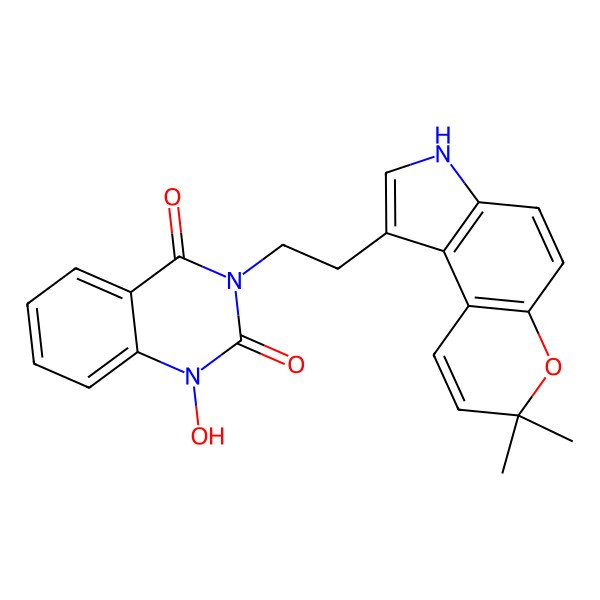 2D Structure of 3-[2-(7,7-dimethyl-3H-pyrano[3,2-e]indol-1-yl)ethyl]-1-hydroxyquinazoline-2,4-dione