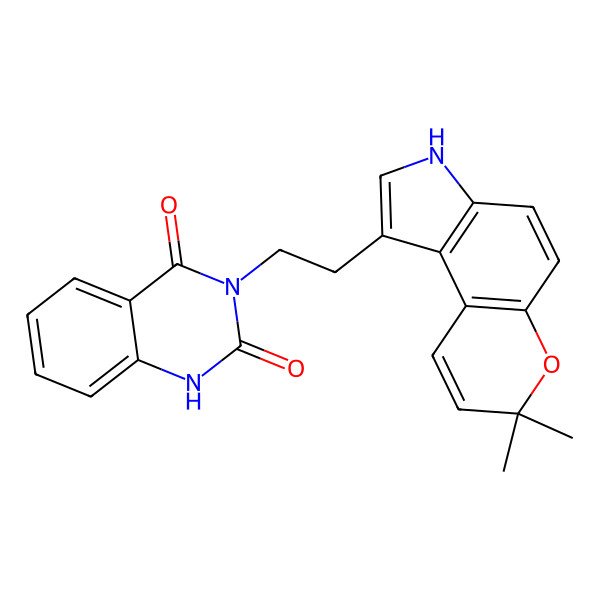 2D Structure of 3-[2-(7,7-dimethyl-3H-pyrano[3,2-e]indol-1-yl)ethyl]-1H-quinazoline-2,4-dione