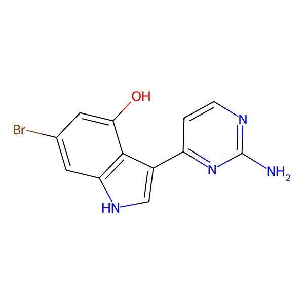 2D Structure of 3-(2-aminopyrimidin-4-yl)-6-bromo-1H-indol-4-ol