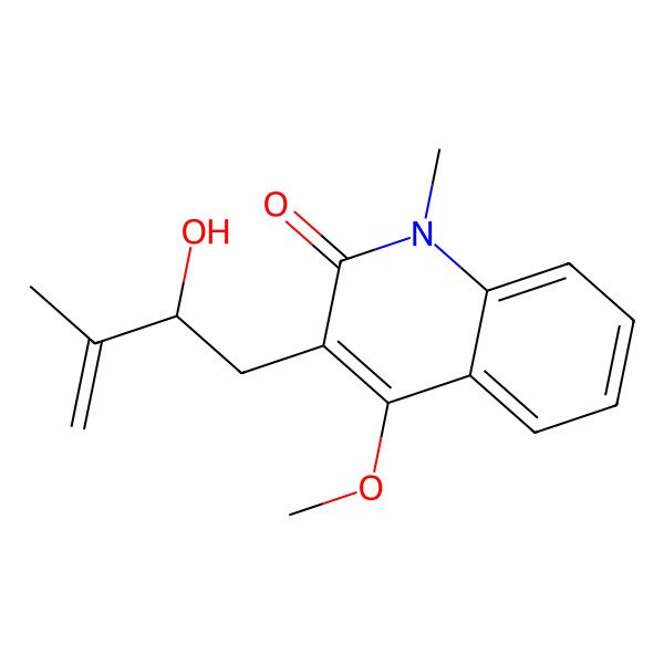 2D Structure of 3-(2-Hydroxy-3-methylbut-3-enyl)-4-methoxy-1-methylquinolin-2-one