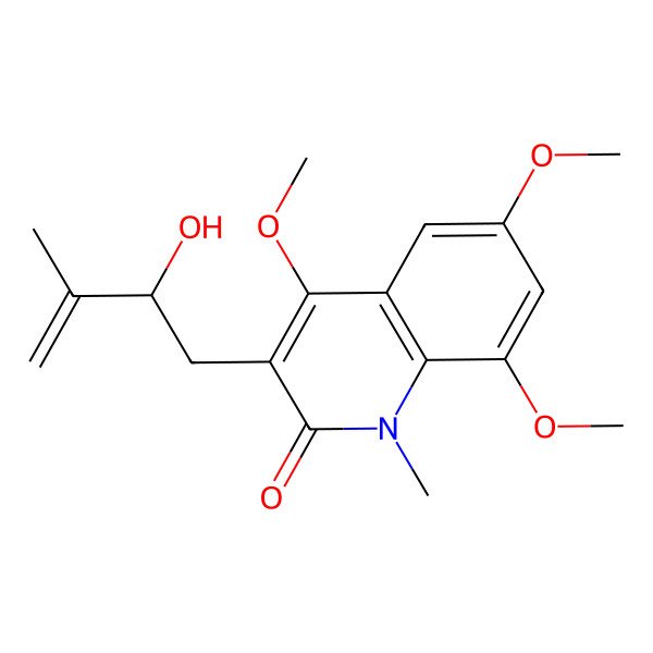 2D Structure of 3-(2-Hydroxy-3-methylbut-3-enyl)-4,6,8-trimethoxy-1-methylquinolin-2-one