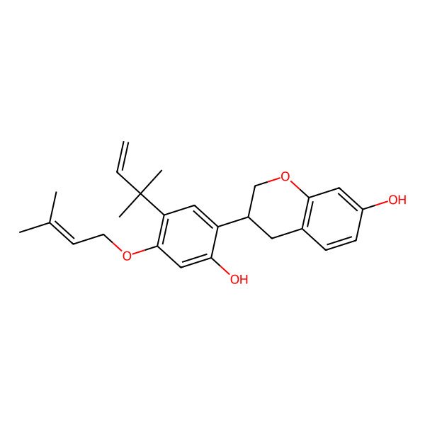 2D Structure of 3-[2-hydroxy-4-(3-methylbut-2-enoxy)-5-(2-methylbut-3-en-2-yl)phenyl]-3,4-dihydro-2H-chromen-7-ol