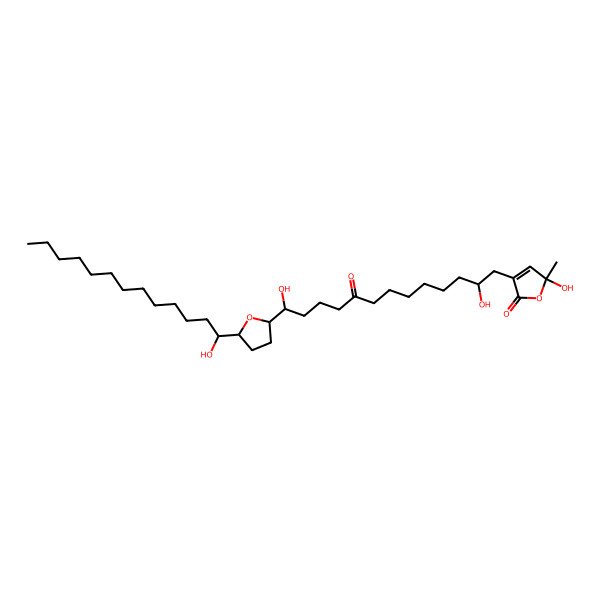 2D Structure of 3-[2,13-Dihydroxy-13-[5-(1-hydroxytridecyl)oxolan-2-yl]-9-oxotridecyl]-5-hydroxy-5-methylfuran-2-one