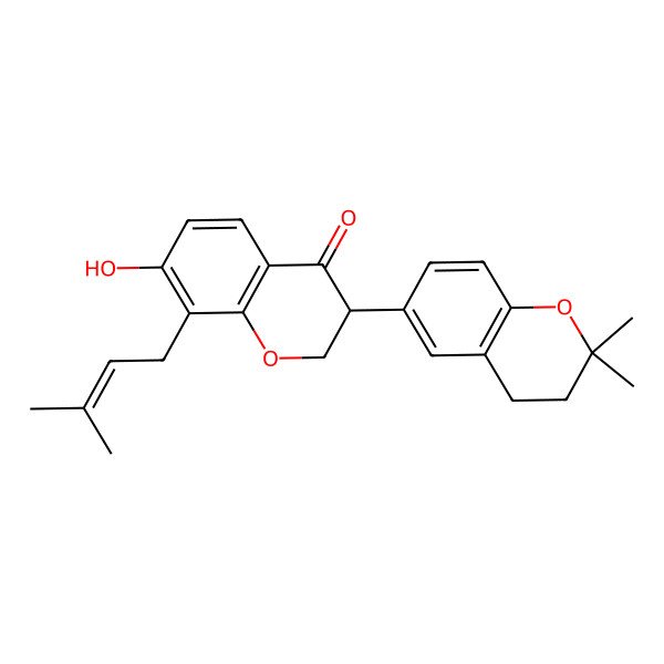 2D Structure of 3-(2,2-Dimethyl-3,4-dihydrochromen-6-yl)-7-hydroxy-8-(3-methylbut-2-enyl)-2,3-dihydrochromen-4-one