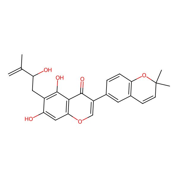 2D Structure of 3-(2,2-Dimethylchromen-6-yl)-5,7-dihydroxy-6-(2-hydroxy-3-methylbut-3-enyl)chromen-4-one 2D Structure of 3-(2,2-Dimethylchromen-6-yl)-5,7-dihydroxy-6-(2-hydroxy-3-methylbut-3-enyl)chromen-4-one