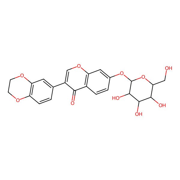 2D Structure of 3-(2,3-dihydro-1,4-benzodioxin-6-yl)-4-oxo-4H-chromen-7-yl hexopyranoside