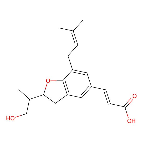 2D Structure of 3-[2,3-Dihydro-2-(2-hydroxy-1-methylethyl)-7-(3-methyl-2-butenyl)benzofuran-5-yl]propenoic acid