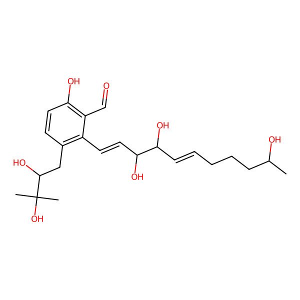 2D Structure of 3-(2,3-Dihydroxy-3-methylbutyl)-6-hydroxy-2-(3,4,10-trihydroxyundeca-1,5-dienyl)benzaldehyde