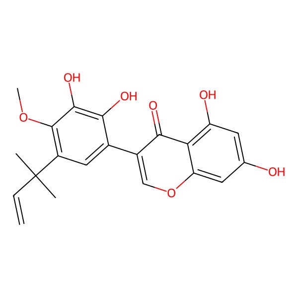 2D Structure of 3-[2,3-Dihydroxy-4-methoxy-5-(2-methylbut-3-en-2-yl)phenyl]-5,7-dihydroxychromen-4-one