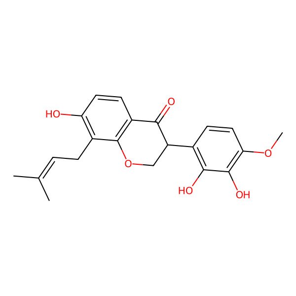 2D Structure of 3-(2,3-Dihydroxy-4-methoxyphenyl)-7-hydroxy-8-(3-methylbut-2-enyl)-2,3-dihydrochromen-4-one