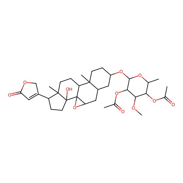 2D Structure of 3-[(2,4-Di-O-acetyl-6-deoxy-3-O-methylhexopyranosyl)oxy]-14-hydroxy-7,8-epoxycard-20(22)-enolide