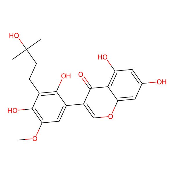 2D Structure of 3-[2,4-Dihydroxy-3-(3-hydroxy-3-methylbutyl)-5-methoxyphenyl]-5,7-dihydroxychromen-4-one