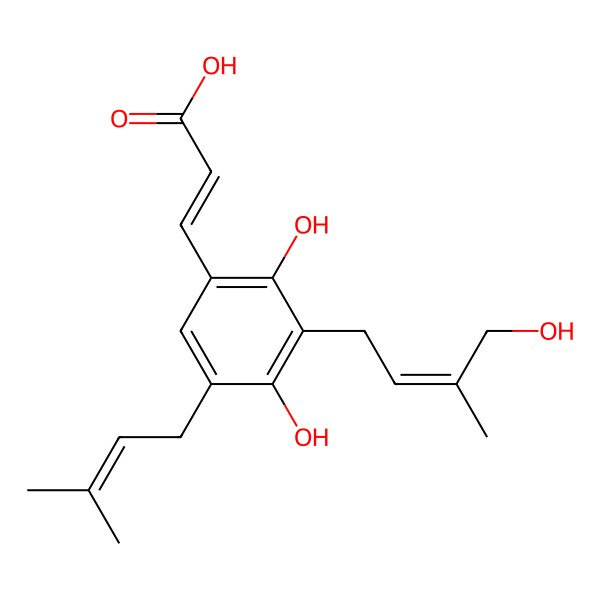 2D Structure of 3-[2,4-Dihydroxy-3-(4-hydroxy-3-methylbut-2-enyl)-5-(3-methylbut-2-enyl)phenyl]prop-2-enoic acid