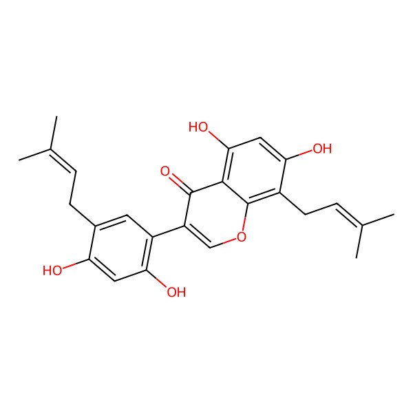 2D Structure of 3-[2,4-Dihydroxy-5-(3-methylbut-2-enyl)phenyl]-5,7-dihydroxy-8-(3-methylbut-2-enyl)chromen-4-one