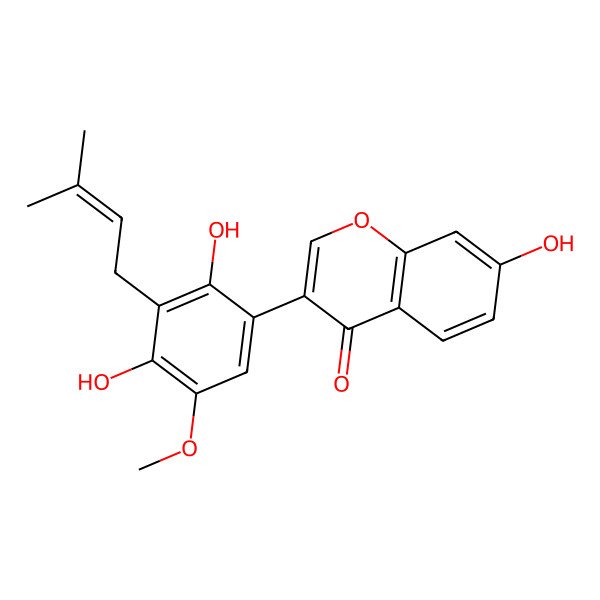 2D Structure of 3-[2,4-Dihydroxy-5-methoxy-3-(3-methylbut-2-enyl)phenyl]-7-hydroxychromen-4-one