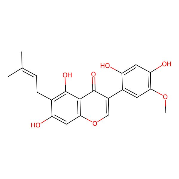 2D Structure of 3-(2,4-Dihydroxy-5-methoxyphenyl)-5,7-dihydroxy-6-(3-methylbut-2-enyl)chromen-4-one