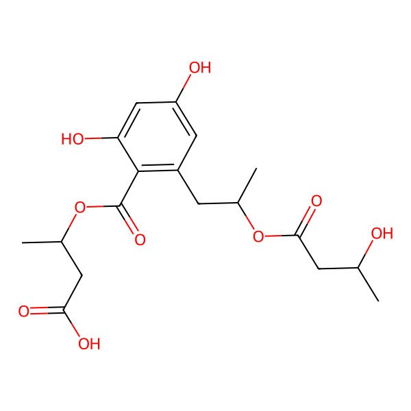 2D Structure of 3-[2,4-Dihydroxy-6-[2-(3-hydroxybutanoyloxy)propyl]benzoyl]oxybutanoic acid