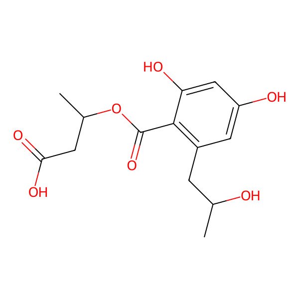 2D Structure of 3-[2,4-Dihydroxy-6-(2-hydroxypropyl)benzoyl]oxybutanoic acid