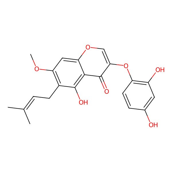 2D Structure of 3-(2,4-Dihydroxyphenoxy)-5-hydroxy-7-methoxy-6-(3-methylbut-2-enyl)chromen-4-one